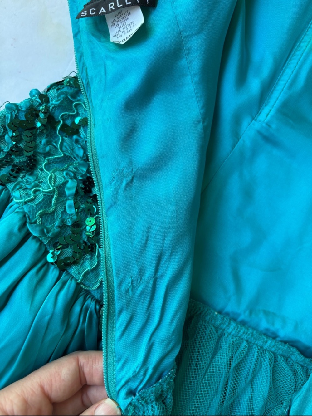 Vintage 80’s Sequin Party Dress Teal Bow Halter Bow Dropwaist Cocktail Dance 90’ - Picture 17 of 17
